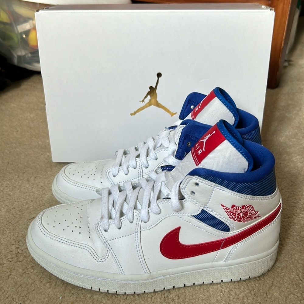 Air Jordan 1 White, Red, and Blue